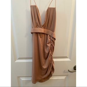 Beige High Slit Bodycon Mini Dress